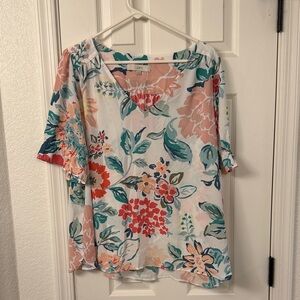 LOFT Floral Blouse - Pink, Green, Blue